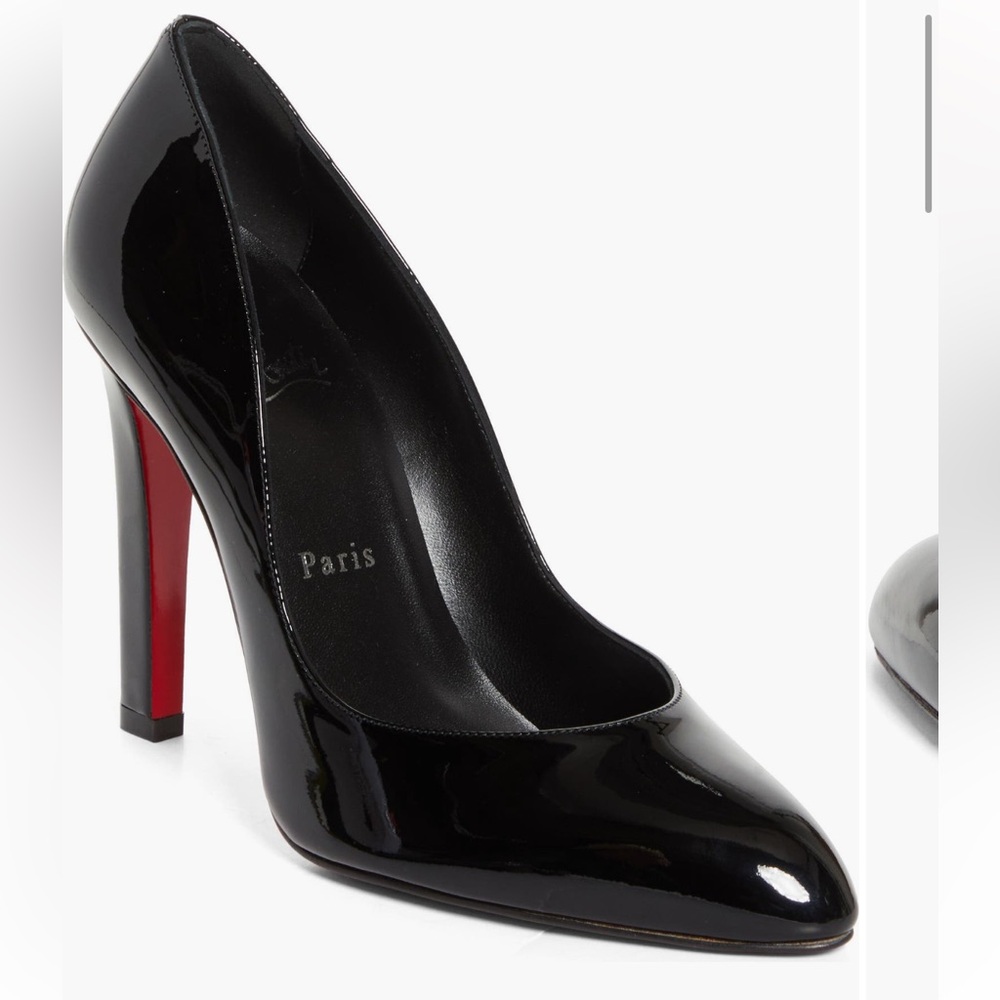 Christian Louboutin Black Patent Leather Pointed Pump with Red Sole